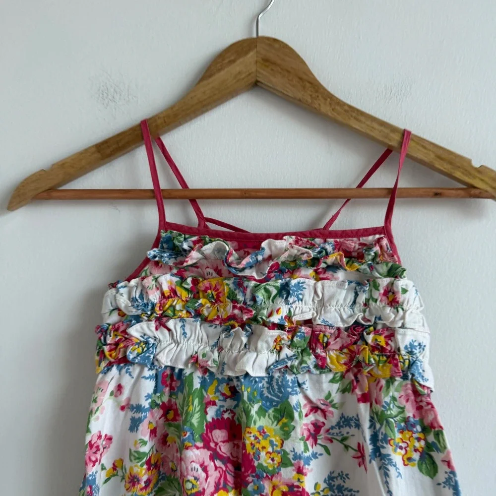 Vintage 90s Ralph Lauren Floral‎ Print Ruffle Bodice Dress Size 6